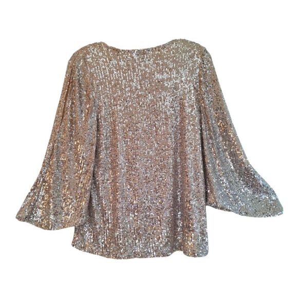 BLING Cable and Gauge M Glitzy Glam Party Top Sequins Split Bell Sleeves Holiday - Picture 4 of 16